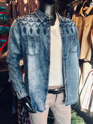 90s Long Sleeve Embroidered Denim Shirt