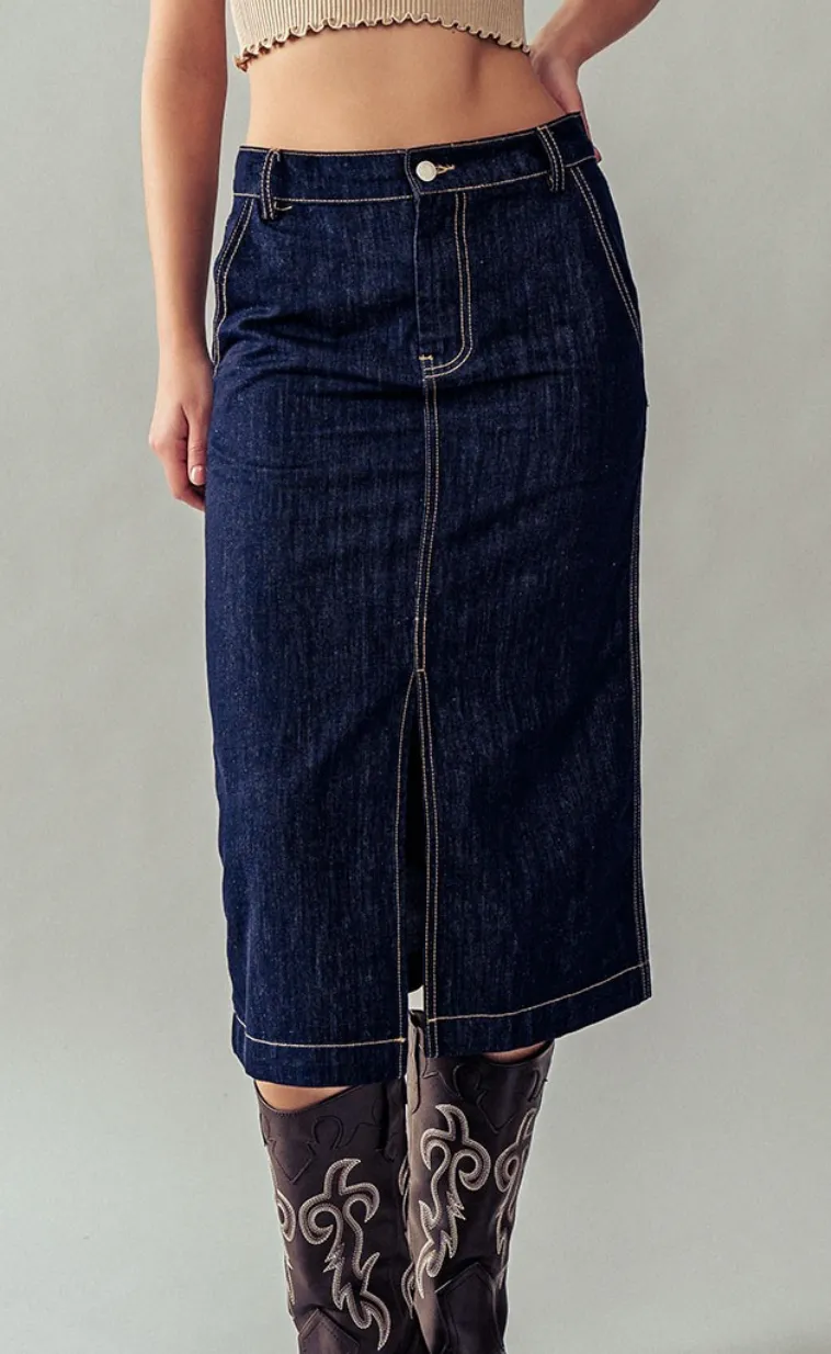 Aaron & Amber Midi Denim Skirt