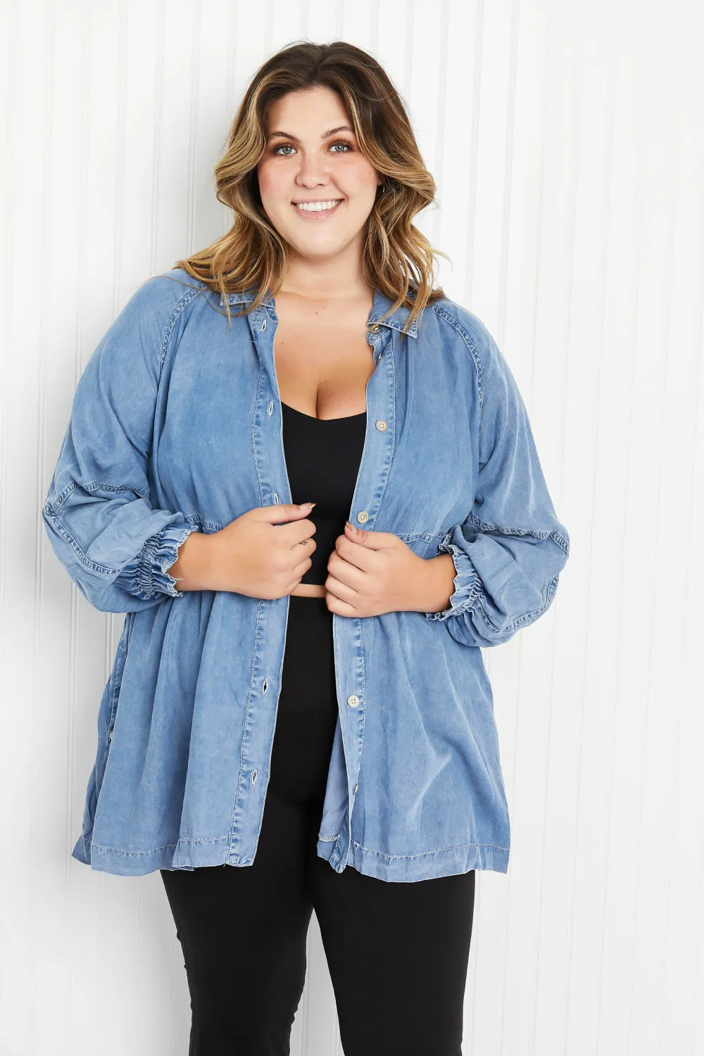 *App Exclusive* Chambray Button-Up Swing Tunic