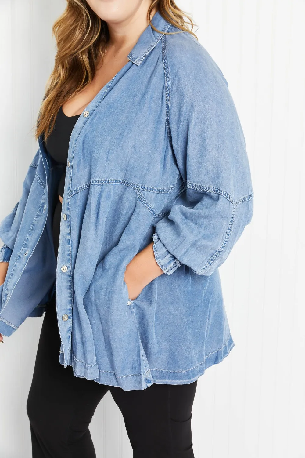 *App Exclusive* Chambray Button-Up Swing Tunic