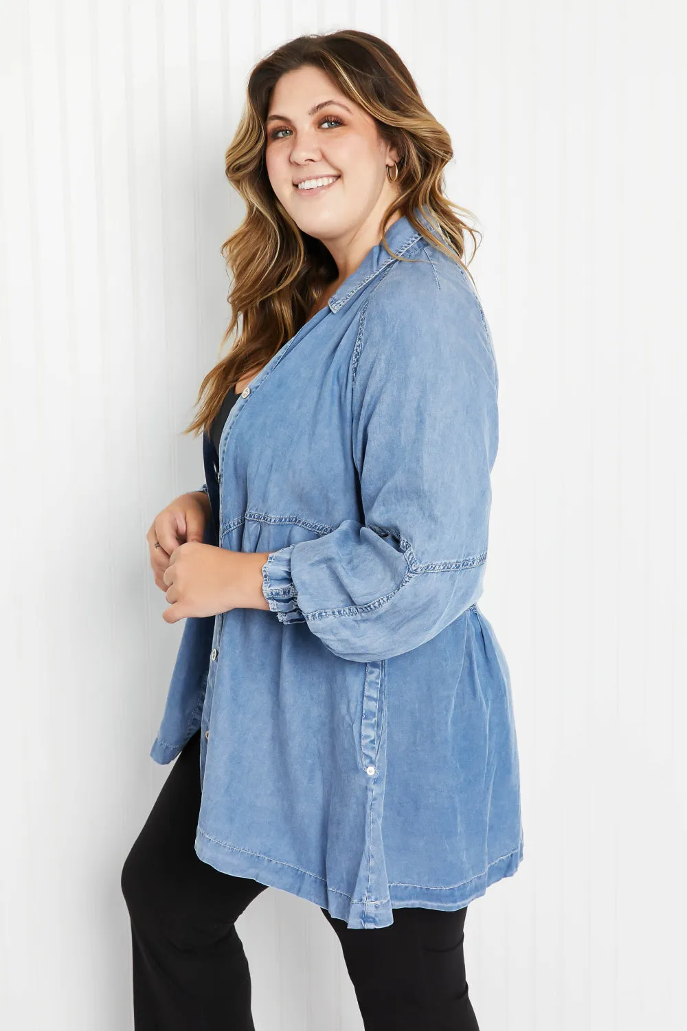 *App Exclusive* Chambray Button-Up Swing Tunic