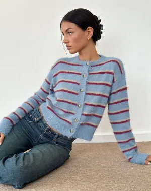 Audrina Cardigan in Blue and Red Stripe