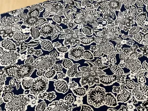 Black Flowers on Blue Viscose Jersey