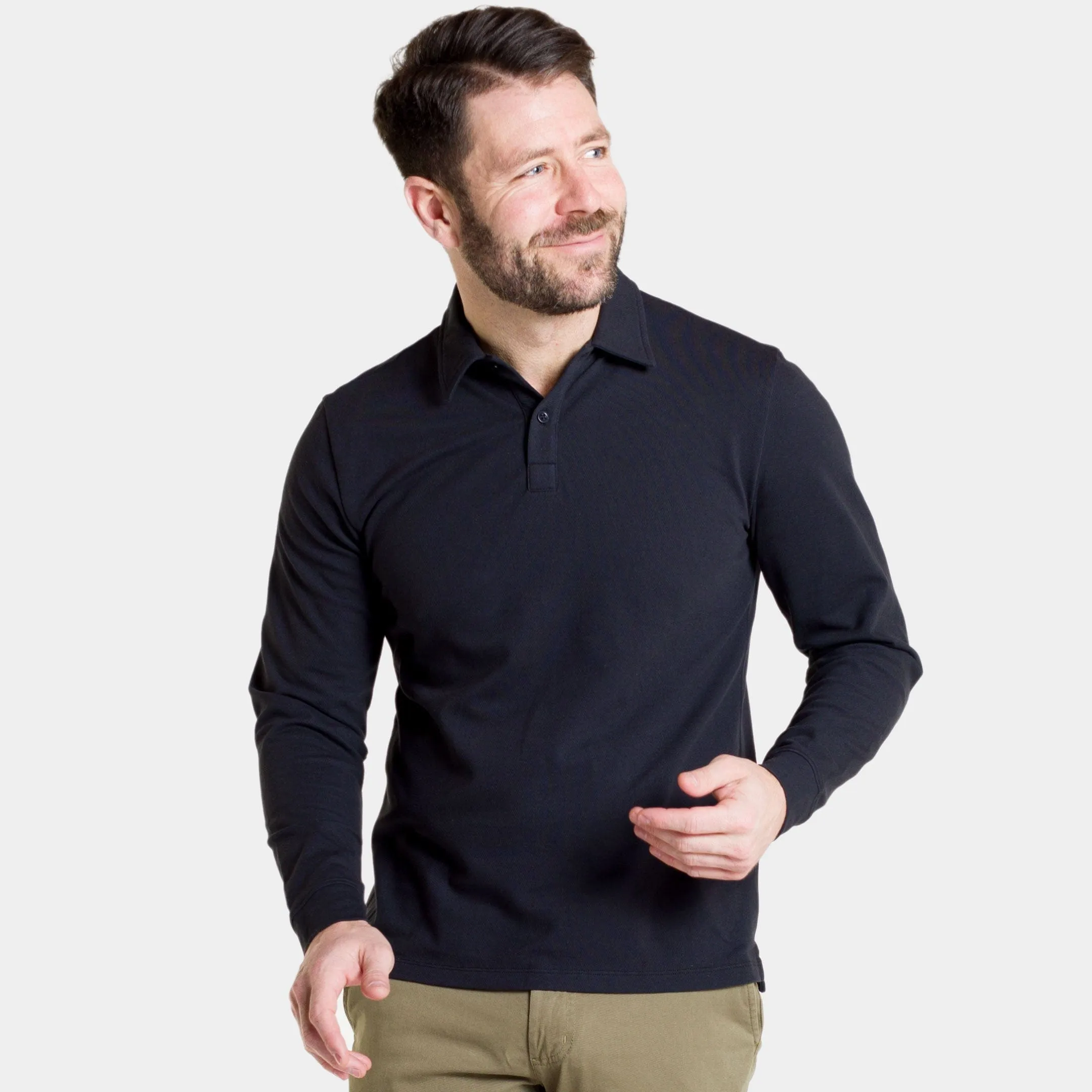 Black Pique Long Sleeve Polo