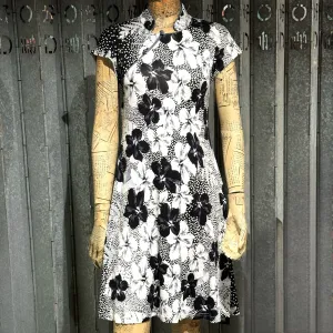 Blue Bauhinia Print Qipao Dress