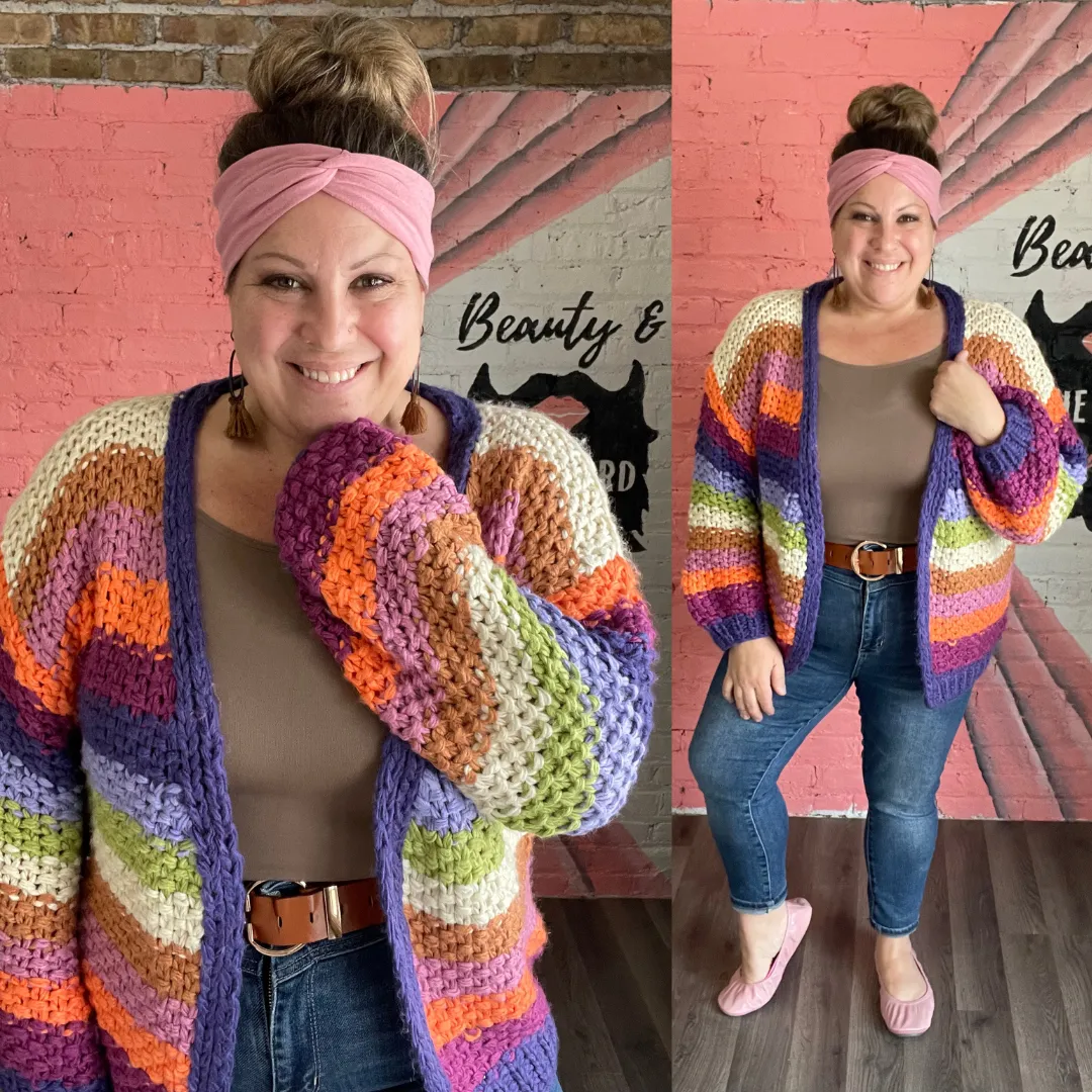 Bubble Sleeve Rainbow Cardigan