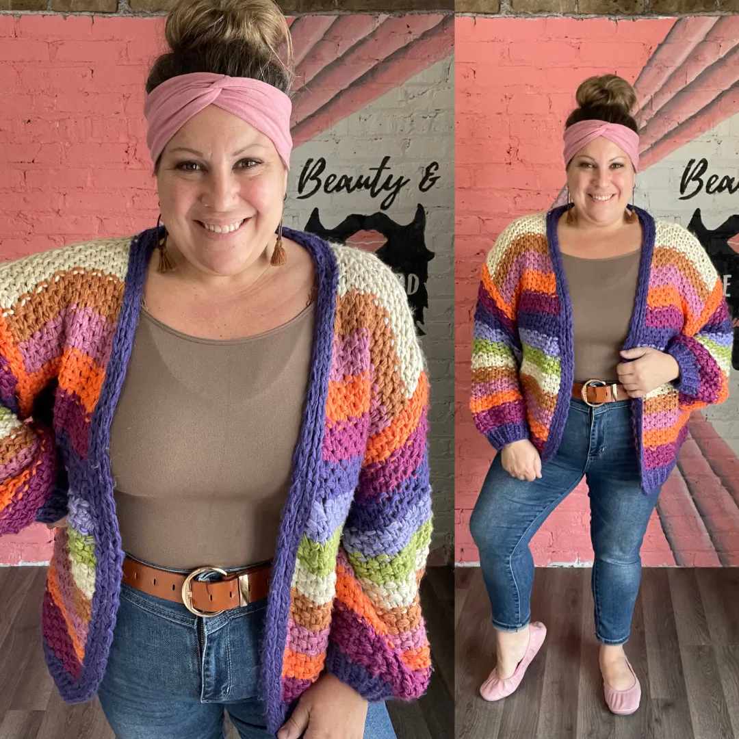 Bubble Sleeve Rainbow Cardigan