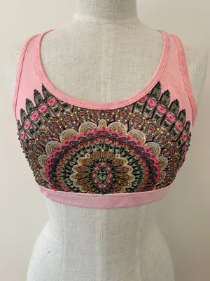 Cropped racer back top pink paisley