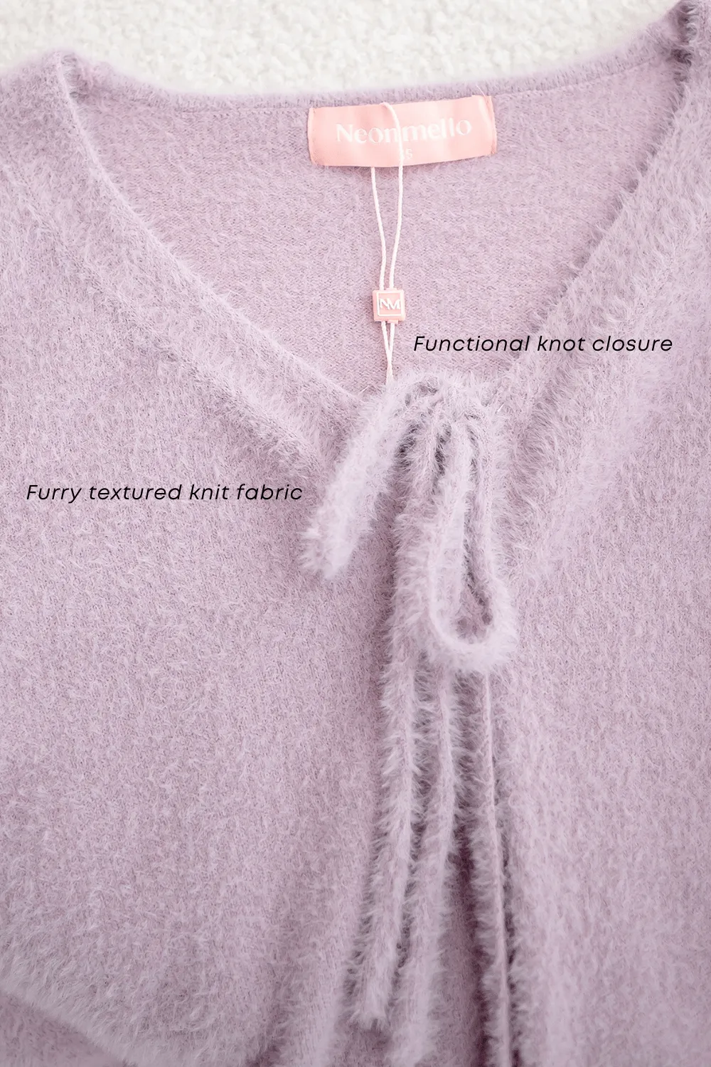 ELIZ BOW FURRY CARDIGAN IN PINK