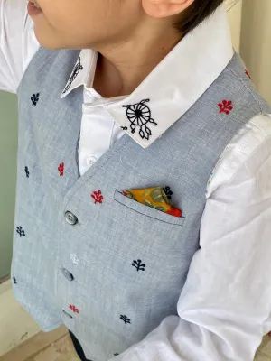 Embroidered Blue Waistcoat