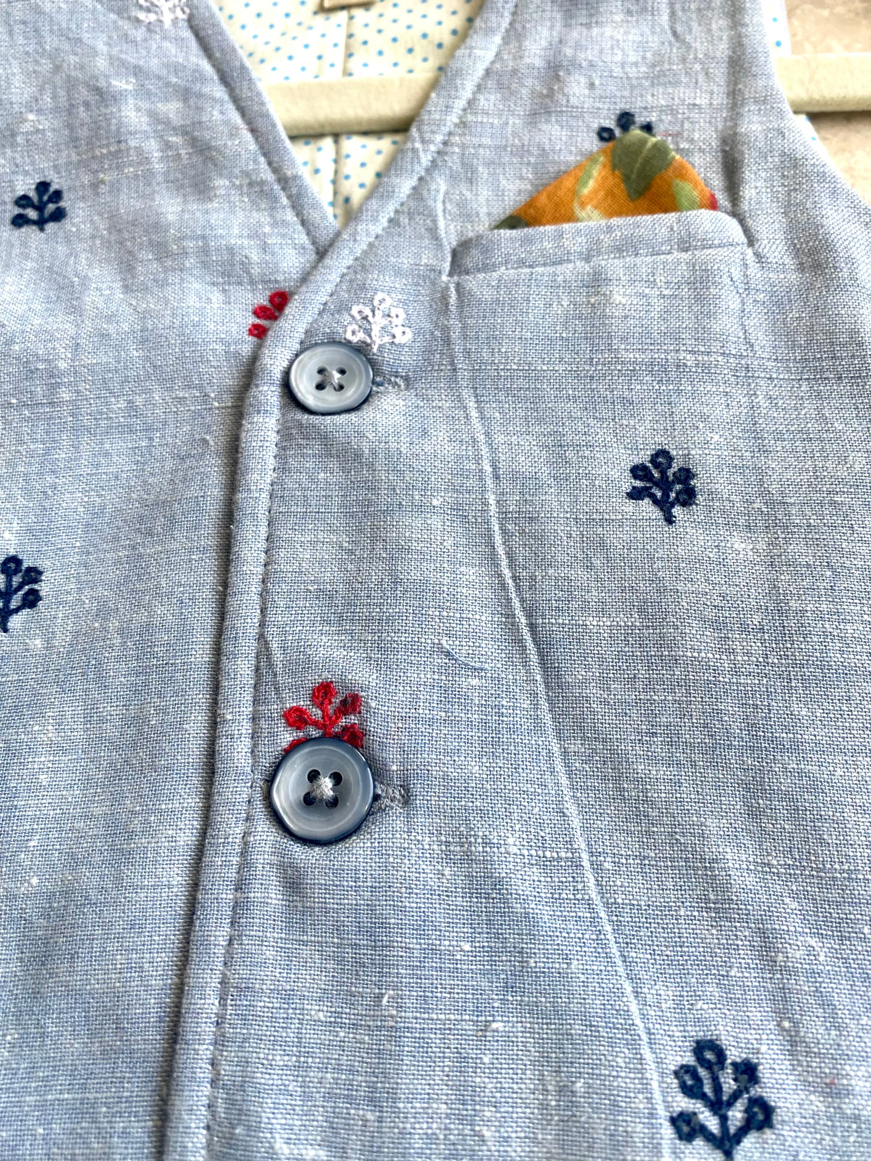 Embroidered Blue Waistcoat