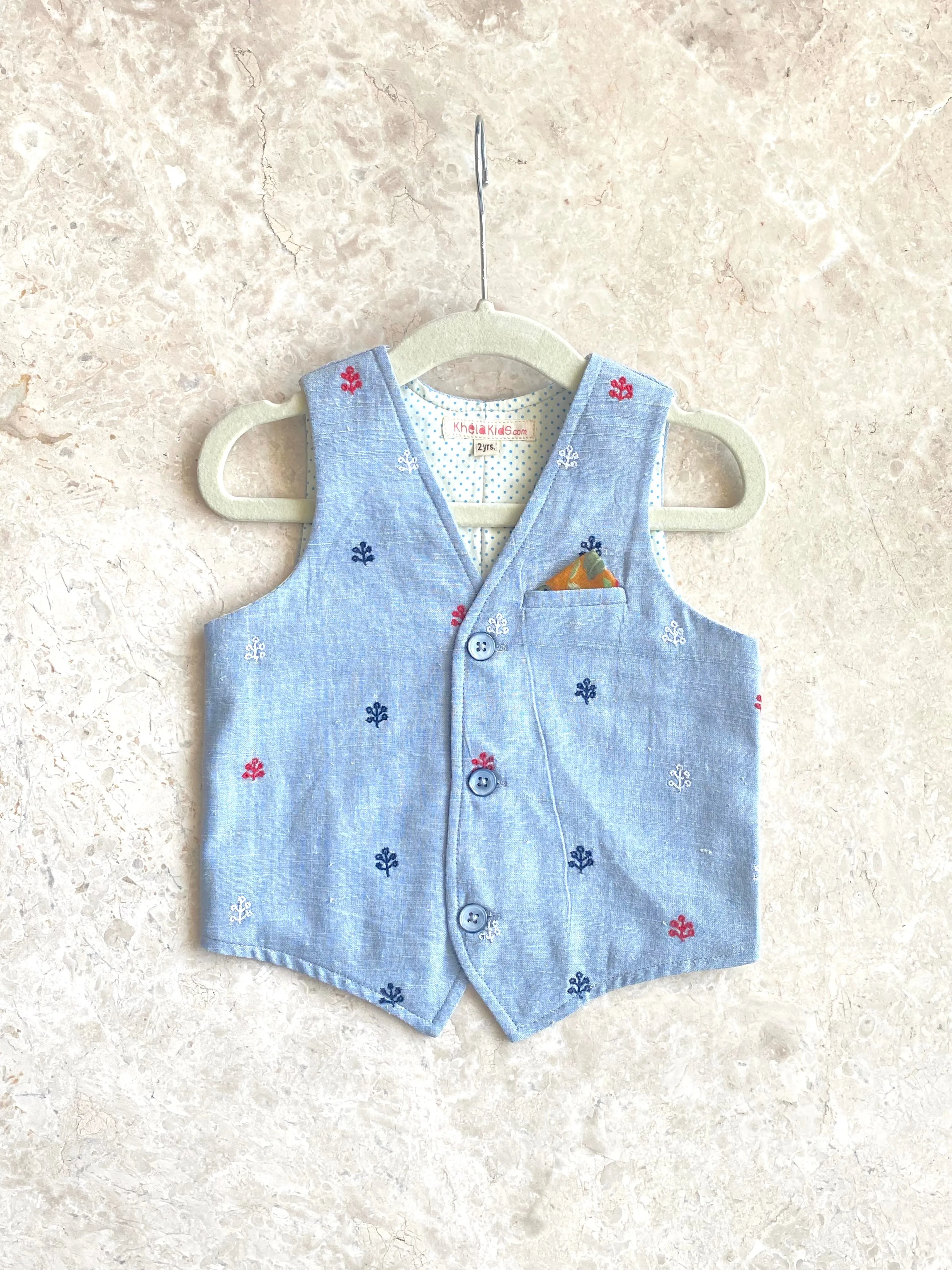 Embroidered Blue Waistcoat