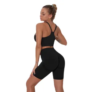 European and American Knitted Seamless Folding Peach Hip Raise Yoga Shorts Sports Yoga Fitness Sports Bra Suit