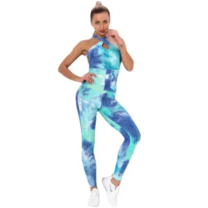 European and American Sexy Cross Tie-Dyed Beauty Back Yoga Suit Women's Fitness Sports Bubble Multi-Color One-Piece