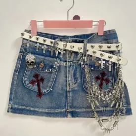 Flytonn-Cross Short skirts  Punk Short skirts Gothic Short skirts harajuku  Short skirts  Gothic  Jean shorts gothic clothes y2k clothes