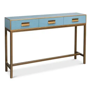 Gideon Wood and Shagreen Leather Blue Rectangular Console Table