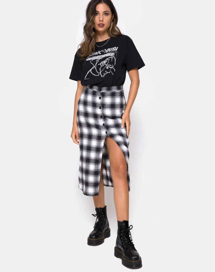 Kaisa Midi Skirt in Plaid Black and White