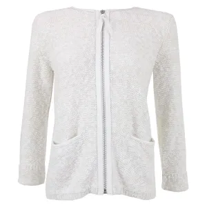 Leather Trim Cardigan - Ivory