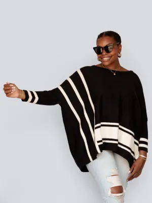 Lydia Striped Batwing Sweater - Black