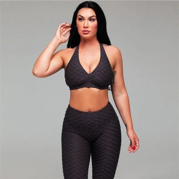 Nikki's Anti-Cellulite Tummy Control Textured 2 Piece Workout Set