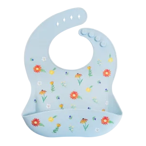 Silicone Bib Wildflower Chambray Blue