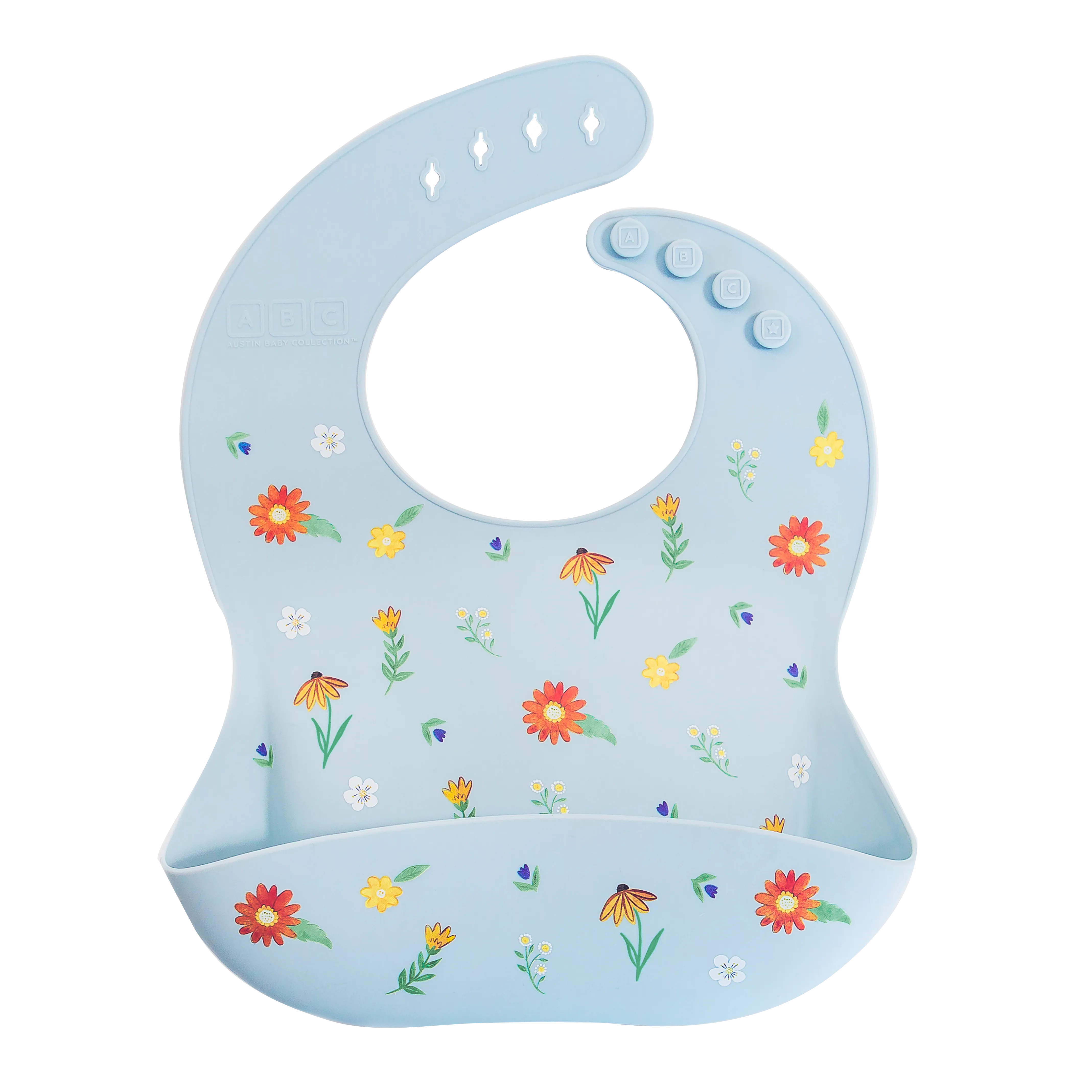 Silicone Bib Wildflower Chambray Blue