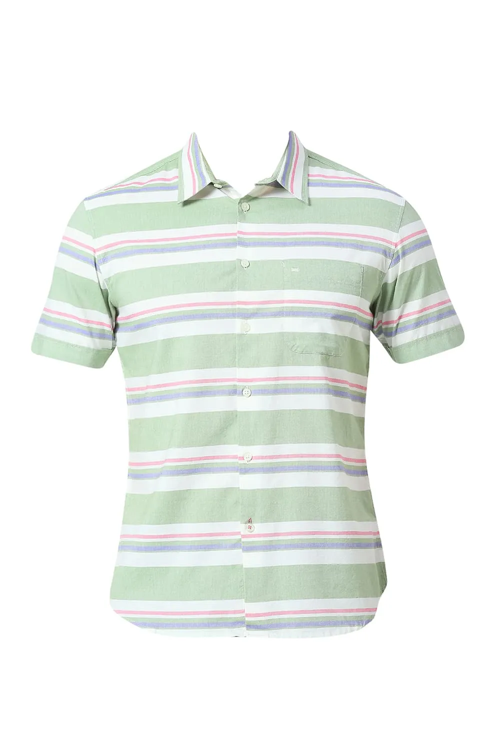 Slim Fit Cotton Oxford Weft Stripe Halfsleeves Shirt