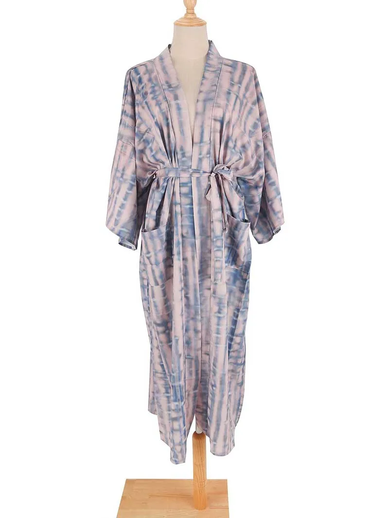 Tie-Dye Print Different Color Rayon Long Length Gown Kimono Duster Robe